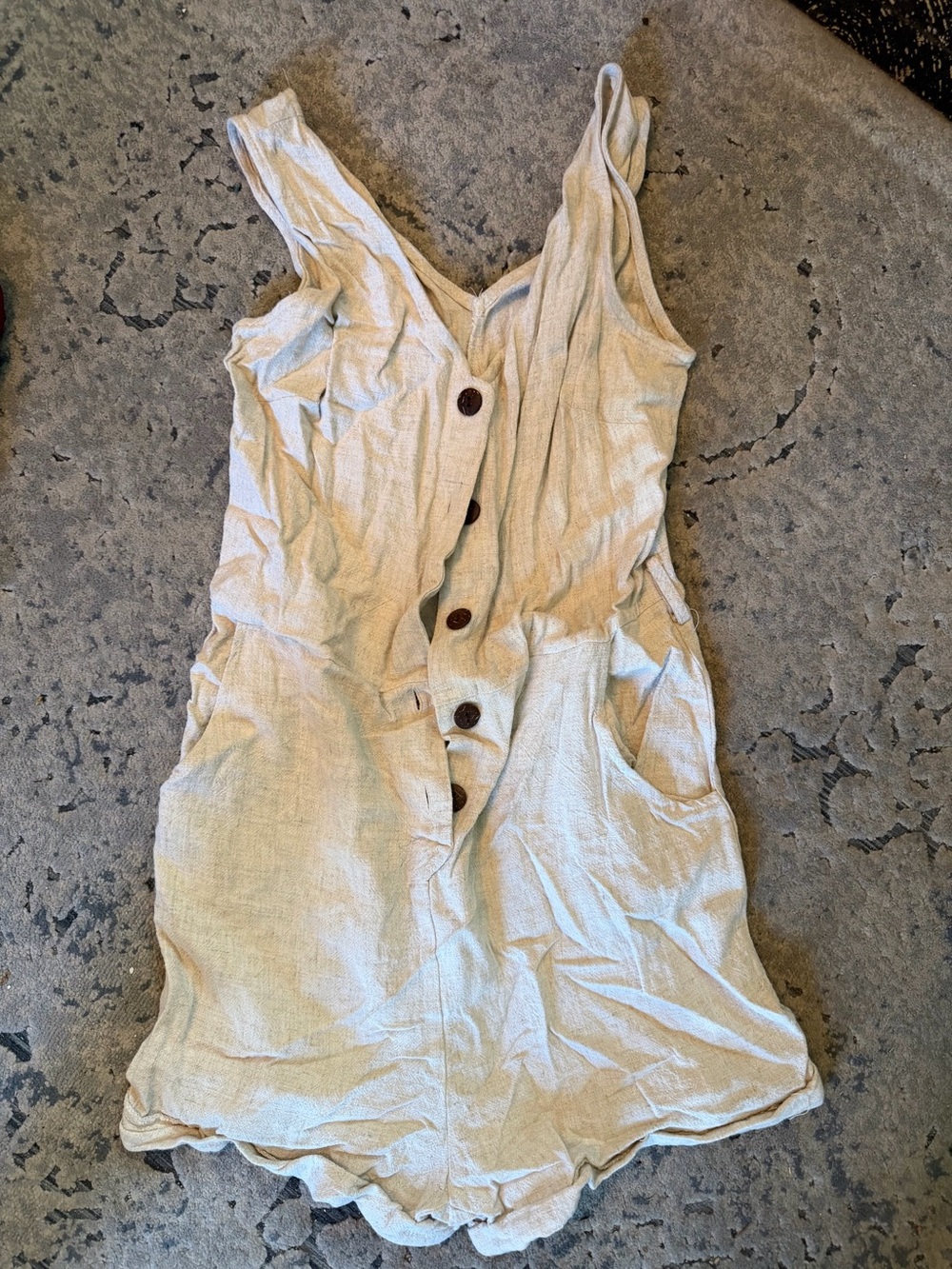 Linen Button-Front Romper in Light Beige